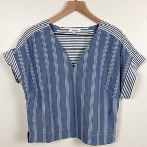Madewell Blue and White Striped Blouse medium